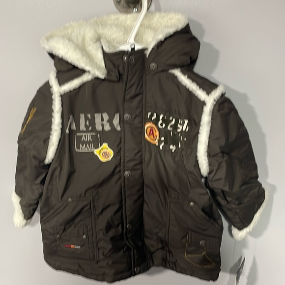 NWT Deux par Deux Boys Brown Removable Hood Button & Zipper Warm Coat Size 4